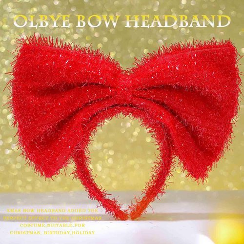 Olbye Christmas Headbands Red Bow Hairbands Xmas Hair Hoop Big Bowknot Headband Holiday Headpiece Cosplay Party Props Christmas Costume Accessories for Women (A-Red)