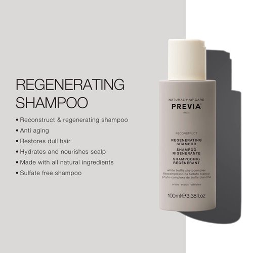 PREVIA Reconstruct Regenerating Shampoo - Damaged Hair Shampoo with White Truffle - Moisturizing Shampoo for Brittle Hair (3.38 oz)