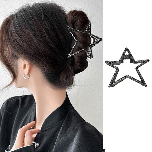 Star Hair Clips Black Metal Hair Accessories for Women Girls Elegant Shiny Five-Pointed Star Shape Hair Claw Clips Hairpins Strong Hold Nonslip Hair Clip for Thick or Thin Hair Headdress Hair Styling