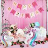 Yancan Unicorn 4th Birthday Decorations for Girls, 4 year old Girl Birthday Party Supplies with Happy Birthday Banner, Unicorn Foil Balloons, Heart and Star Balloons, Cake Topper