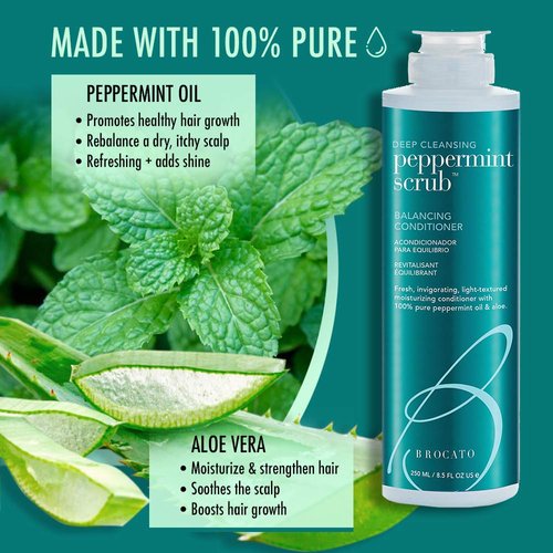 Brocato Peppermint Scrub Balancing Conditioner, 8.5 oz | Lightweight Moisturizing Conditioner with Pure Peppermint Oil Improved Detangling and Styling | No Sulfate or Parabens
