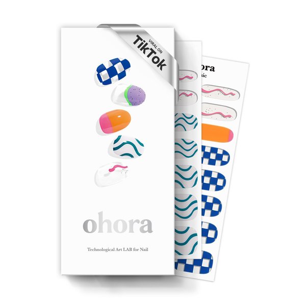 ohora Semi Cured Gel Nail Strips (N Snatched) - Blue, Patterned, Works with Any UV/LED Nail Lamps, Salon-Quality, Easy to Apply & Remove - Christmas Gel Nail Wraps, stickers, Christmas stockings