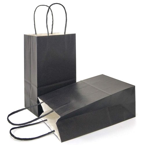AZOWA Gift Bags Black Kraft Paper Bags With Handles (5 x 3.1 x 8.2 in, Black, 25 CT)