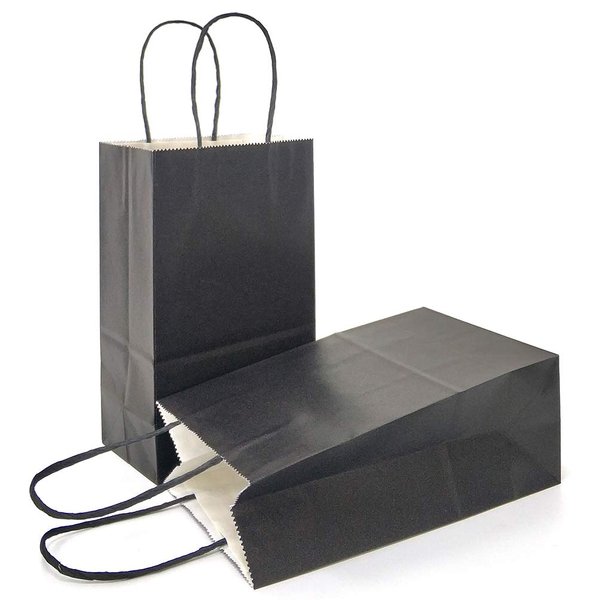 AZOWA Gift Bags Black Kraft Paper Bags With Handles (5 x 3.1 x 8.2 in, Black, 25 CT)