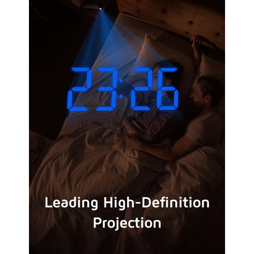 Projection Alarm Clock, Digital Clock with 180° Rotatable Projector, 3-Level Brightness Dimmer, Clear LED Display, USB Charger, Progressive Volume, 9mins Snooze,12/24H, for Bedroom