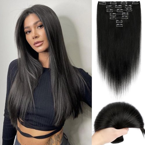 Yekartary Clip in Hair Extensions Real Human Hair 100% Remy Hair 14inch 7PCS Straight Hairpieces ...