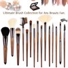 Makeup Brush Set, 15pcs Unique Walnut Makeup Brushes with Vegan Leather Bag, Professional No Shed Tan Makeup Brushes