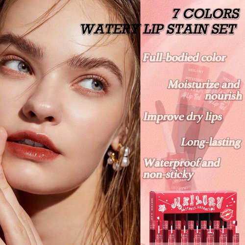 ZAMANIYA 7 Colors Lip Tint Stain Set,Mini Moisturizing Liquid Lipstick,Multi-functional Lip and Cheek Stain,Plumping and Hydrating Lip Gloss,Long-lasting Non-sticky,Waterproof Korean Water Lip Tint.