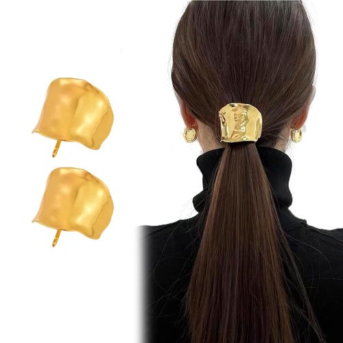 Generic Hair Clip 2 Pcs - Metal Ponytail Holder Hair Clips for Long Hair, Hair Ties, Ponytail Hair Bands, Gold (2 Count)