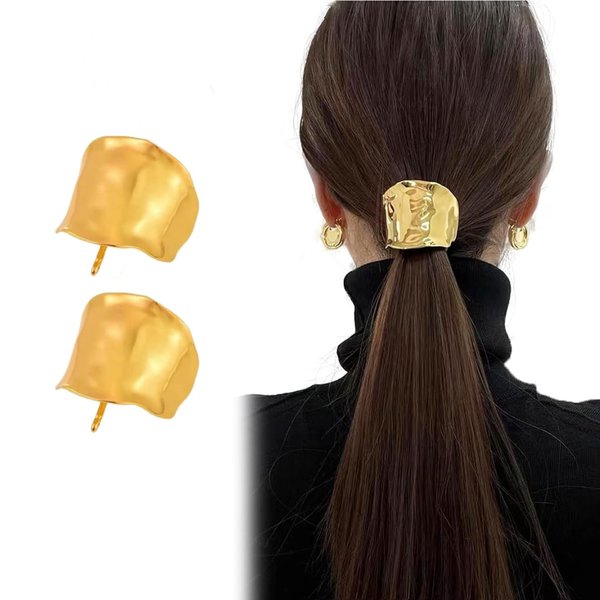 Generic Hair Clip 2 Pcs - Metal Ponytail Holder Hair Clips for Long Hair, Hair Ties, Ponytail Hair Bands, Gold (2 Count)