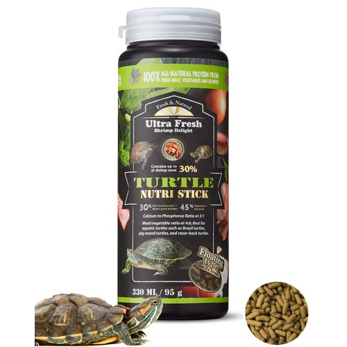 Ultra Fresh - Turtle Nutri Stick, Wild Sword Prawn, Calcium & Vitamin D Enriched Aquatic Turtle Food with Probiotics for Picky Turtles, Made from All Natural Ingredients 3.35 oz