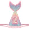 Vovii 2 years old Mermaid Tail Birthday Hat for Baby Girl Pink Sparkle Sequined Mermaid Tail Headband Princess Birthday Party Supplies