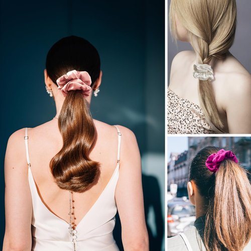 3 Pcs Mulberry Silk Hair Scrunchies For Women- Birthday Christmas Gifts for Women Mom Girlfriend, Stain Silk Hair Band Hair Elastic Ponytail Holders (Hot Pink/Soft Pink/White) ﻿