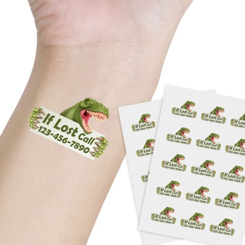 Personalized Temporary Tattoos for Kids,Emergency Contact Number on Tattoos to Prevent Child Lost Dinosaur-30pcs Pre-cut