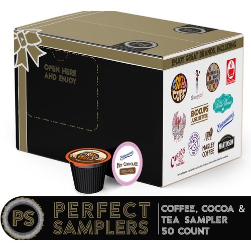 Perfect Samplers Coffee, Tea, Cider, Cappuccino & Hot Chocolate Single Serve Cups for Keurig K Cup Brewers Sampler, 50 Count