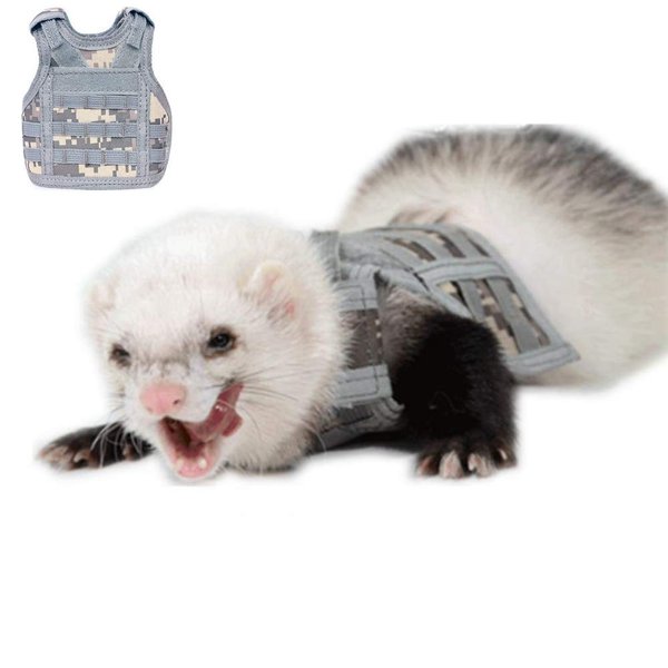 Ferret Clothes Small Animals Harness Military Style Adjustable Shoulder Straps Soft Mesh Comfort Durable Nylon Padded Vest Ferret Guinea Pig Hamster Bunny Kitten Puppy Small Pet Clothes Accessory