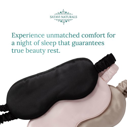 Satavi Naturals Organic Mulberry Soft Silk Eye Mask for Sleeping with Ear Plugs & Luxury Bag - Cooling Night Eye Covers Face Mask for Women - Blindfold Travel Eye Mask Blocking Out Light - Champagne