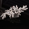 Teyglen Leaf Bride Wedding Hair Comb Silver Leave Headpiece Bridal Crystal Pearl Hair Piece for Bride Handmade Hair Side Comb for Women Girls(Silver)