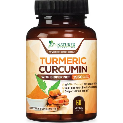 Turmeric Curcumin with BioPerine 95% Standardized Curcuminoids 1950mg - Black Pepper Extract for Max Absorption, Nature's Joint Support Supplement, Herbal Turmeric Pills, Vegan Non-GMO - 60 Capsules