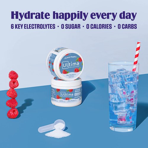 Ultima Replenisher Daily Electrolyte Drink Mix – Blue Raspberry, 30 Servings – Hydration Powder with 6 Electrolytes & Trace Minerals – Keto Friendly, Vegan, Non-GMO & Sugar-Free Electrolyte Powder