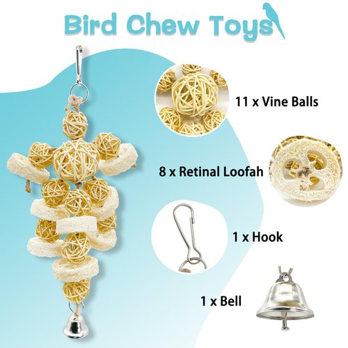 Bird Toys Foraging Star Bird Chew Toy Super Shredder Ball- Will Keep Your Bird Busy for Weeks Foraging for Hidden Treasures Parrot Cage Toys Cages Shredder Cockatiel Conure (1 x Rattan Chew Ball)