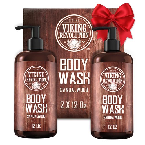 Viking Revolution Men's Body Wash - Sandalwood, Skin Cleaning Agent - Mens Natural Body Wash with Vitamin E and Rosemary Oil - Shower Gel Liquid Soap, 12 Fl Oz (Pack of 2)