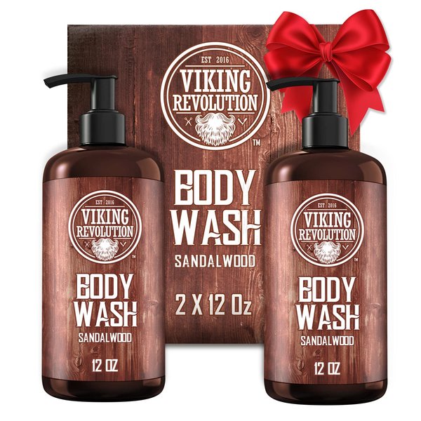 Viking Revolution Men's Body Wash - Sandalwood, Skin Cleaning Agent - Mens Natural Body Wash with Vitamin E and Rosemary Oil - Shower Gel Liquid Soap, 12 Fl Oz (Pack of 2)