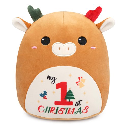 Hagusahuo Christmas Stuffed Animal, Reindeer Cow Plush My First Christmas Cartoon Elk Plush Pillow for Kids, Cute Stuffed Christmas Plush Gift for Boys, Girls Xmas