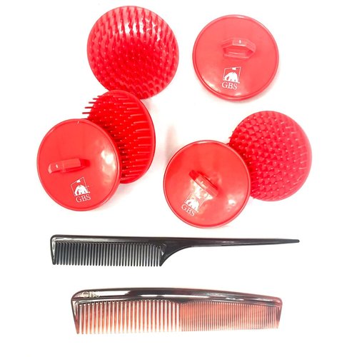 G.B.S Soft Red Scalp Massager Soft Pocket Comb 7in Styling Comb and 8in Pin Tail Comb for Hair, Pack of 6