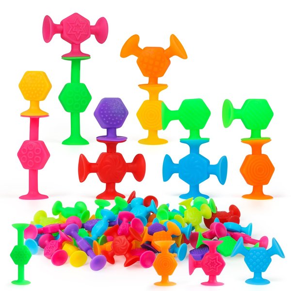 Toddler Textured Suction Cup Toys, 40 PCS Kids Bath Toys Ages 4-8, Sensory Sucker Toys for Baby Age 3, Travel Window Shower Bathtub Toys, Montessori Stress Release Ideal Gifts for Boys Girls