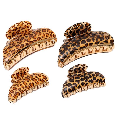 4 Pcs Plastic Leopard Print Hair Claw Clips Non Slip Hair Barrette Jaw Clamps Ponytail Holder Hair Accessories for Women and Girls