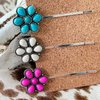 TMUSIBEN Hair Clips for Women and Girls Three Colors Turquoise Beige and Pink with Metal Bohemian Conch Squash Blossom Western Cowgirl Retro Ethnic Style Wedding Hair Accessory (turquoise)