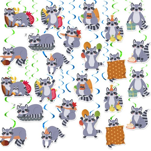 24 Pieces Raccoon Hanging Swirls Raccoon Streamers Raccoon Hanging Decorations Ceiling Swirls for...