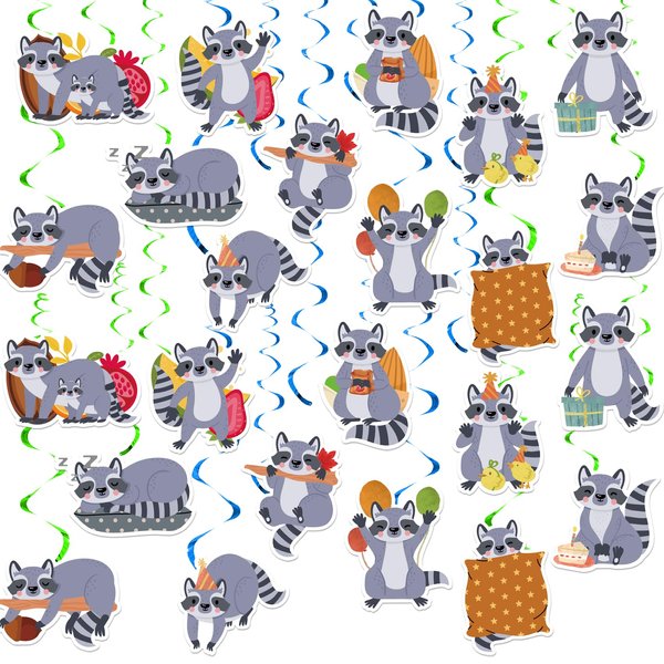 24 Pieces Raccoon Hanging Swirls Raccoon Streamers Raccoon Hanging Decorations Ceiling Swirls for Raccoon Birthday Party Decorations Party Supplies Baby Showers Decorations