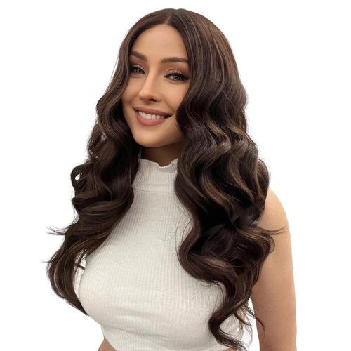 Rosella Lace Front Wigs Synthetic Wig Heat Resistant Fiber Wigs Curly Wigs Wavy Wig Body Wave Long Wig Loose Wave Natural Wave Colorful Breathable Wig (26 inches, chocolate)