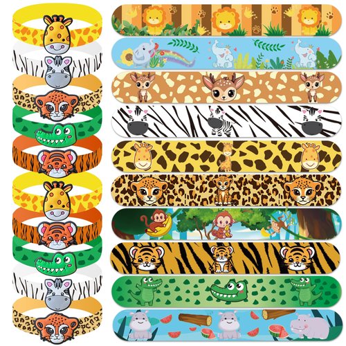 XIPEGPA 30 PCS Jungle Safari Party Favors Wild Animals Slap Bracelets Silicone Wristband for Animal Theme Party Favors Jungle Safari Birthday Party Supplies(Animal)