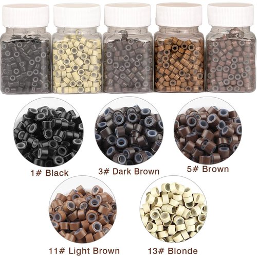ABH AMAZINGBEAUTY HAIR Silicone Lined Micro Links Rings Beads for Hair Extensions 5.0x3.0x3.0 mm 500Pcs Brown Hair Beads