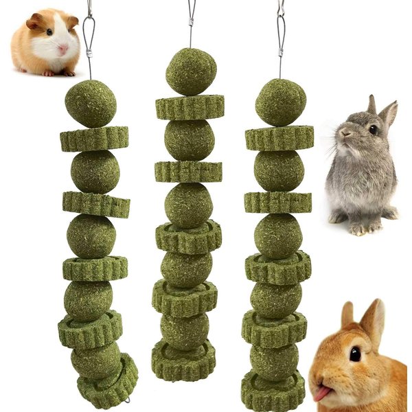kathson 3Pcs Bunny Chew Toys Rabbit Chewing Toy for Teeth Grinding Chinchilla Treats Timothy Grass Cake Molar Balls for Guinea Pigs Hamsters Gerbils Rats Squirrels Playing Improve Pets Dental