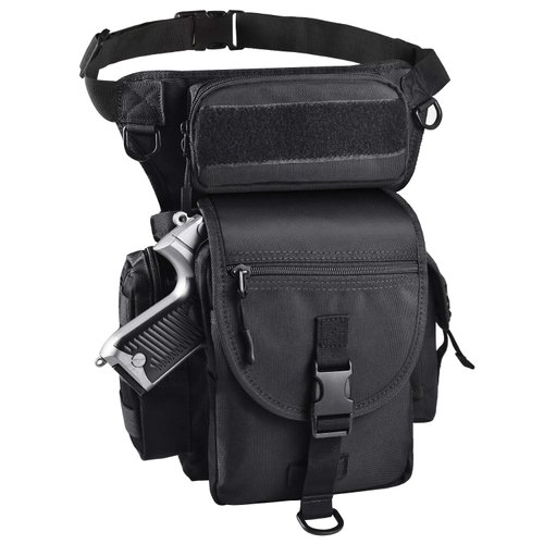 LarKoo Tactical Drop Leg Bag with Pistol Holster - Leg Panel Thigh Leg Waist Bag Fanny Pack Multipurpose Carry Concealed Gun Ammo Pouch for Handgun Shooting Range Sport