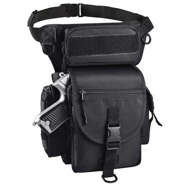 LarKoo Tactical Drop Leg Bag with Pistol Holster - Leg Panel Thigh Leg Waist Bag Fanny Pack Multipurpose Carry Concealed Gun Ammo Pouch for Handgun Shooting Range Sport