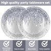 50 Pcs Silver Glitter Disposable Party Plates and Napkins Glitter Diamonds Happy Birthday Party Supplies for 25 Guests Table Decorations for Wedding Silver Birthday Decorations Paper Plates Napkins
