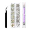 Medsuo 1500pcs Rhinestones in 6 Sizes Flat Back Shiny Crystal AB Nail Art Gems with Tweezer and Rhinestone Picker Dotting Pen Nail Art Tools for Nails, Face Eye Makeup, Craft (Clear and Rainbow)