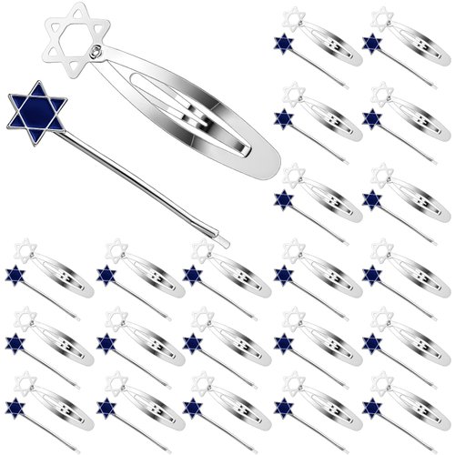FineCheer 48 Pcs Kippah Hat Hair Clip Set Metal Head Fasteners Jewish Star of David Hair Clips for Jewish Kippah Yarmulke Hat