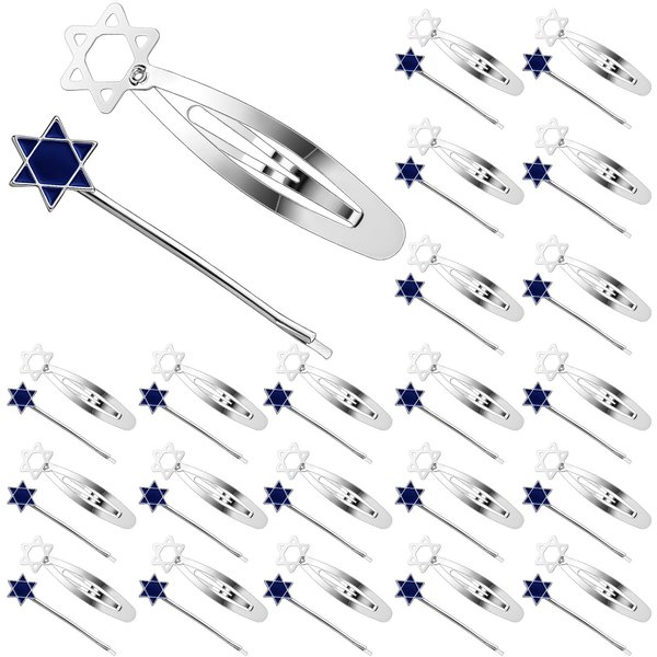 FineCheer 48 Pcs Kippah Hat Hair Clip Set Metal Head Fasteners Jewish Star of David Hair Clips for Jewish Kippah Yarmulke Hat
