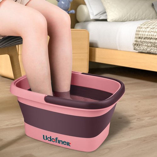 Udefineit Collapsible Foot Bath Basin with Handle, 15L/4 Gallons, Foldable Foot Bath Tub, Foot Soaking Basin with Massage Acupoint, Pedicure Foot Spa Tub for Home Dry Cracked Feet Treatment - Pink