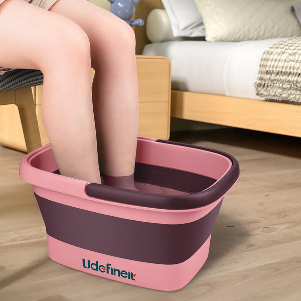 Udefineit Collapsible Foot Bath Basin with Handle, 15L/4 Gallons, Foldable Foot Bath Tub, Foot Soaking Basin with Massage Acupoint, Pedicure Foot Spa Tub for Home Dry Cracked Feet Treatment - Pink