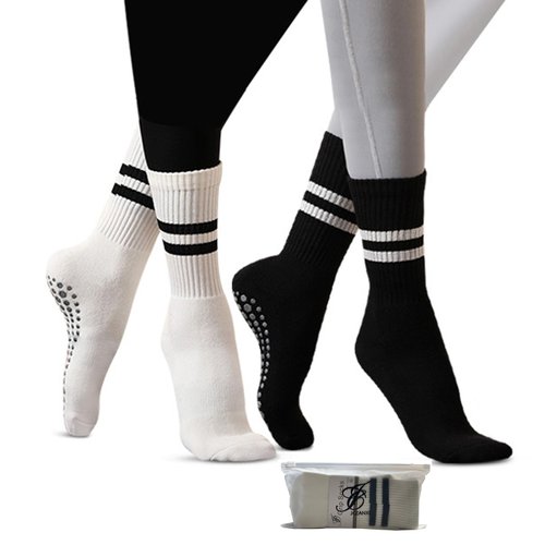 JCZANXI Yoga Socks with Grips for Women, Non Slip Grip Socks for Yoga, Pilates, Barre, Dance | Ideal Cushioned Crew Socks (Stripe Black/White)