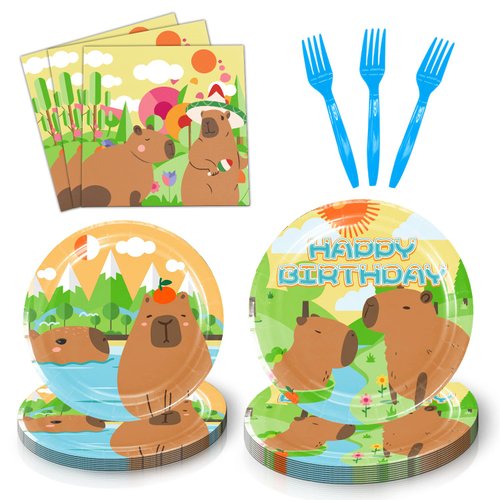 Heidaman Capybara Birthday Decorations，Capybara Paper Plates And Napkins Party Supplies，Capybara Tableware Set