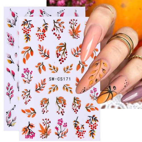 8Sheets Fall Leaves Nail Art Stickers, 3D Black Leaf Flowers Love Autumn Leaves Adhesive Nail Stickers Nail Supplies Flower Designs Slider Decal for Women Nail Decorations Thanksgiving Day Accessories