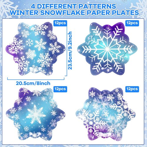 48 Pcs Winter Snowflake Paper Plates Christmas Snowflakes Disposable Plates Snow Party Plates Blue Snowflake Dessert Plates for Xmas Winter Holiday Wonderland Girl Princess Birthday Party Supplies